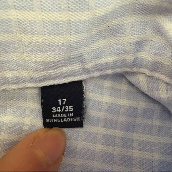 Chaps Mens 17 Button-Down Shirt Blue White Checkered Stretch Wrinkle Free Preppy - Picture 4 of 9